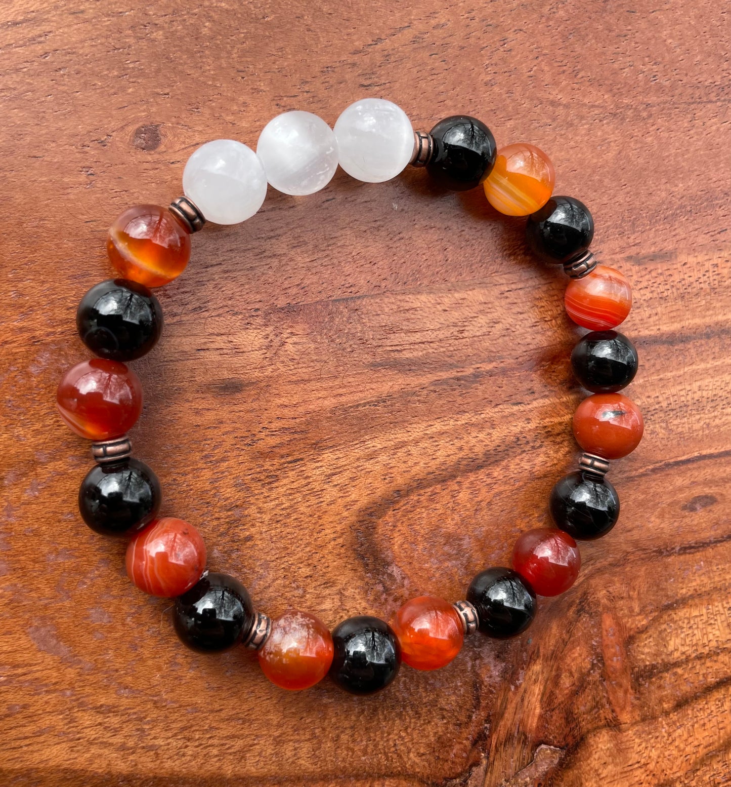 Carnelian, Onyx, & Selenite Crystal Bracelet for Confidence