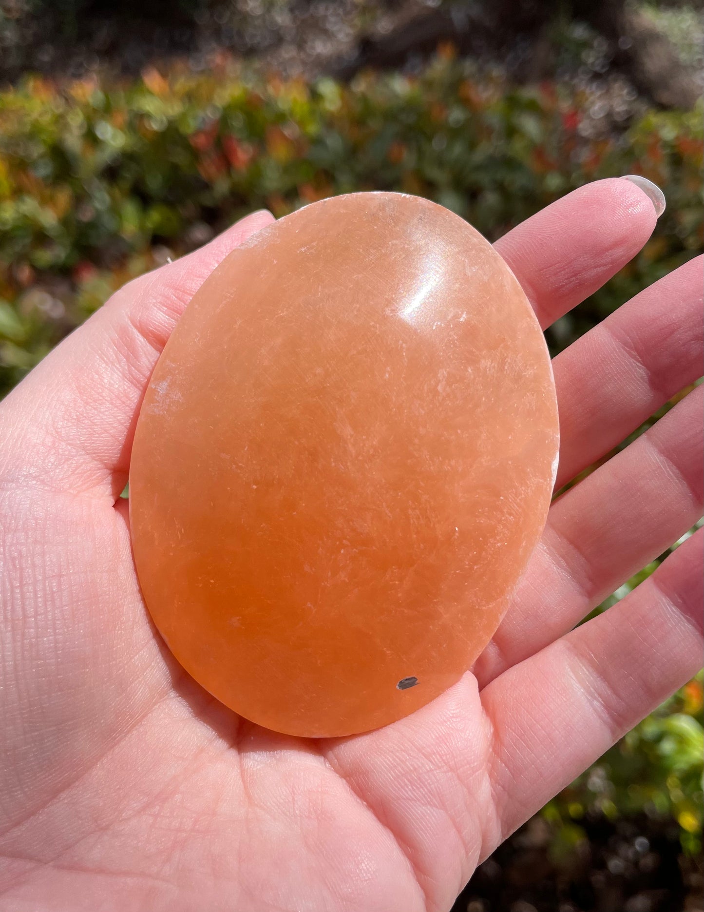 Peach Satin Spar Selenite Palm Stones