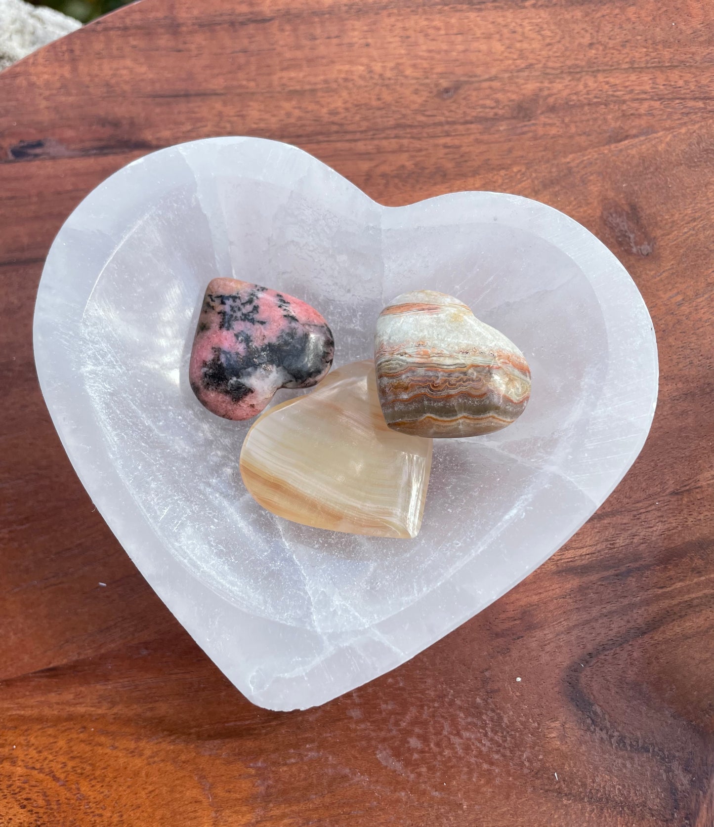 Small Satin Spar Selenite Heart Shaped Bowl