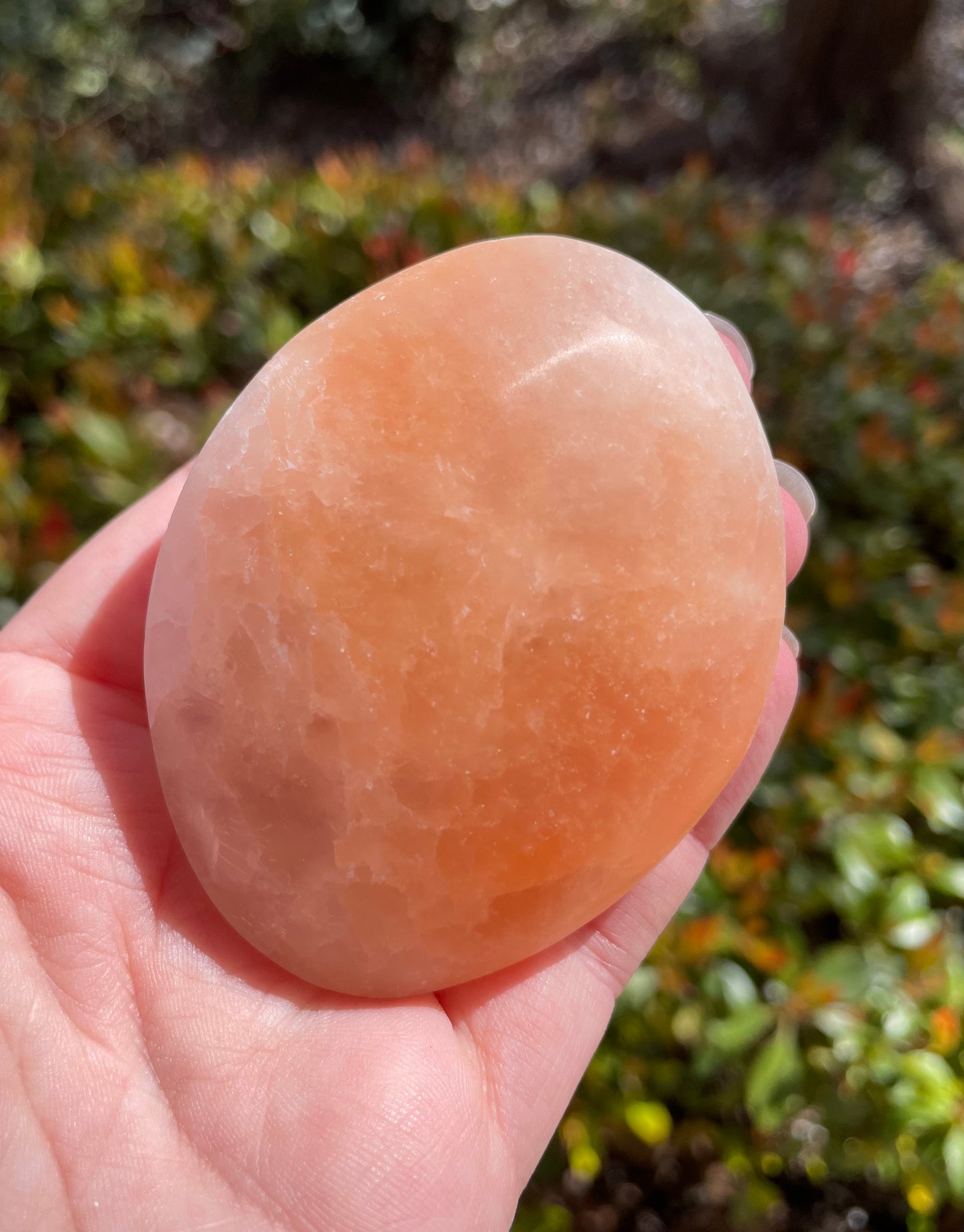 Peach Satin Spar Selenite Palm Stones