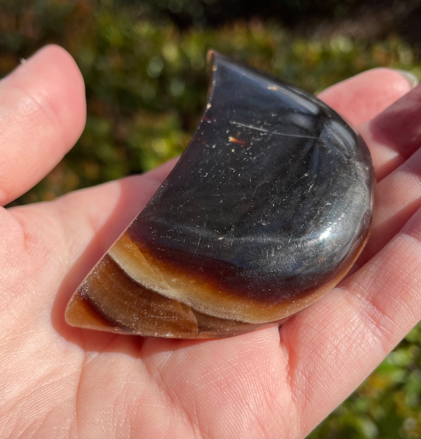 Chocolate Calcite Crystal Moon Carving