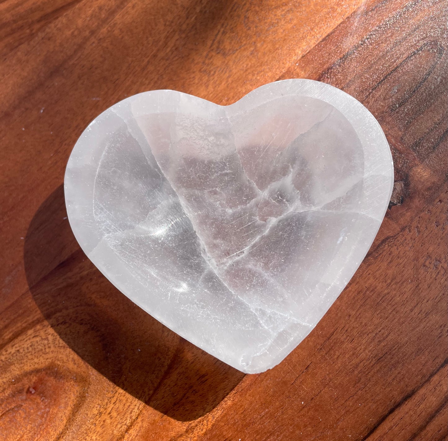 Small Satin Spar Selenite Heart Shaped Bowl