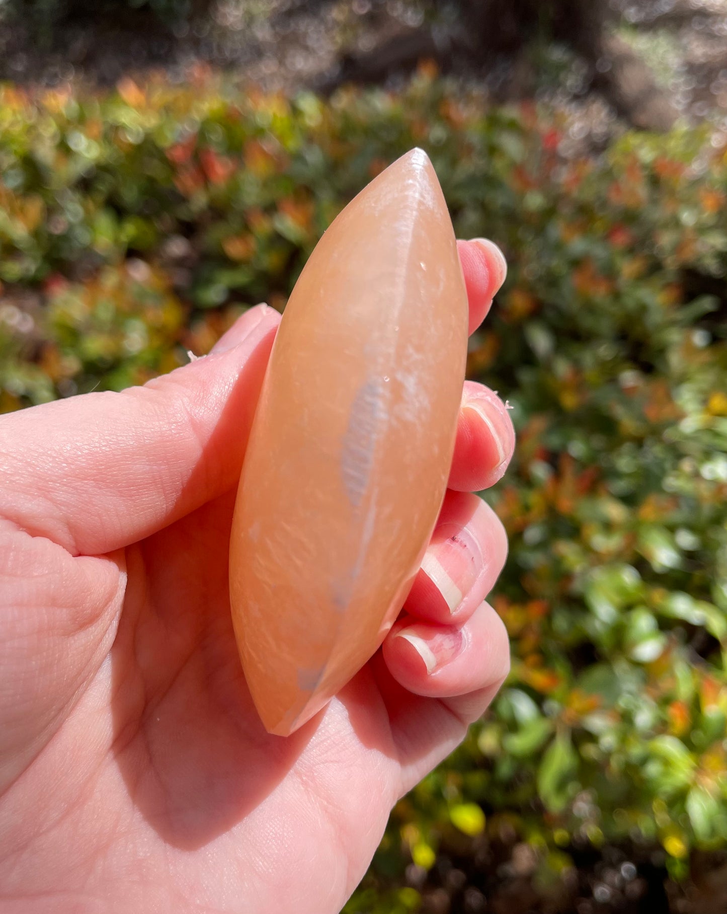 Peach Satin Spar Selenite Palm Stones