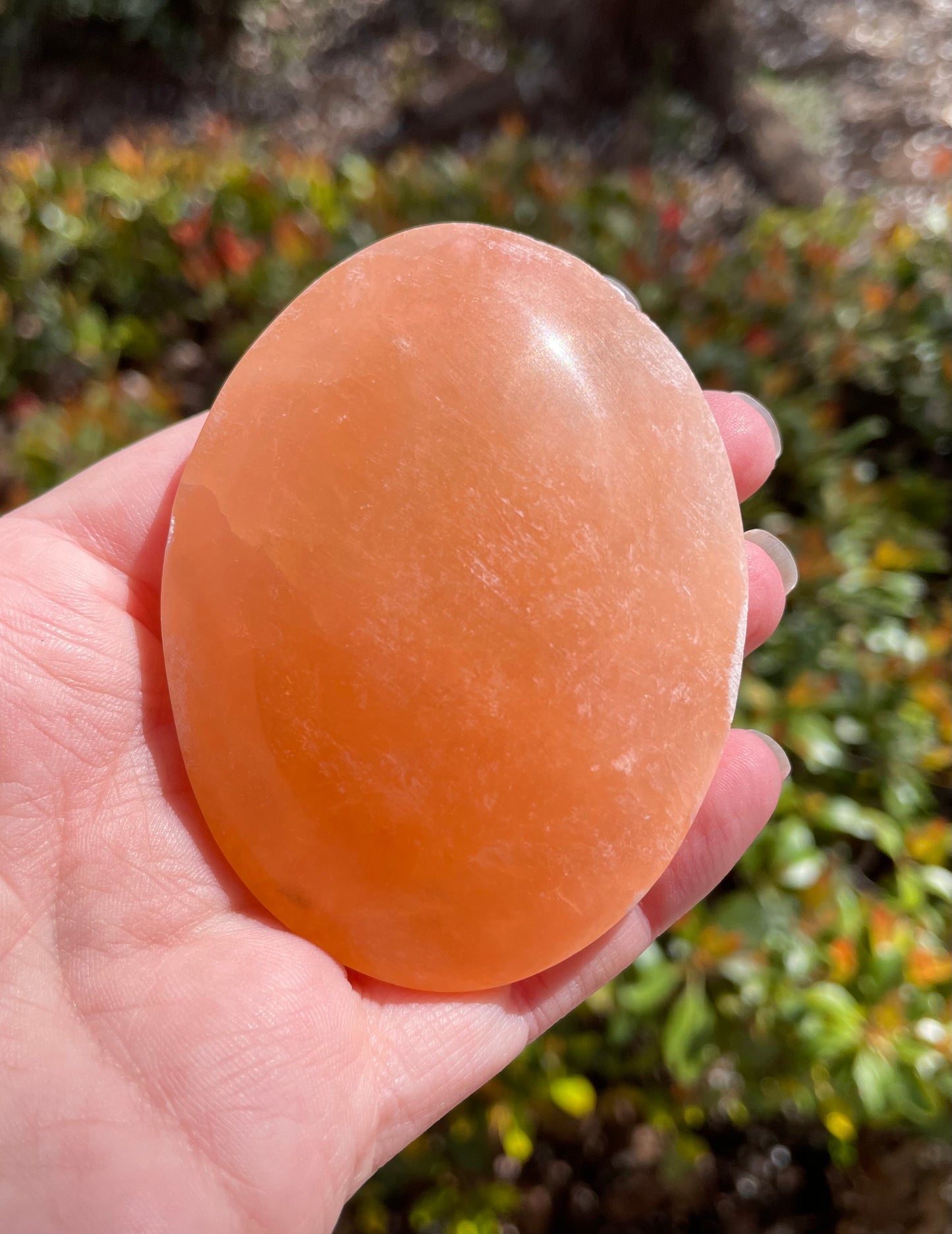 Peach Satin Spar Selenite Palm Stones