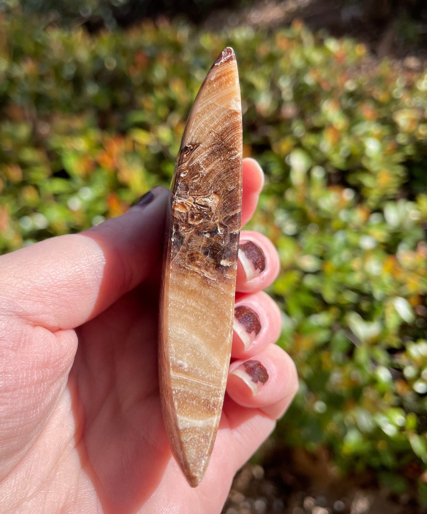 Chocolate Calcite Crystal Moon Carving