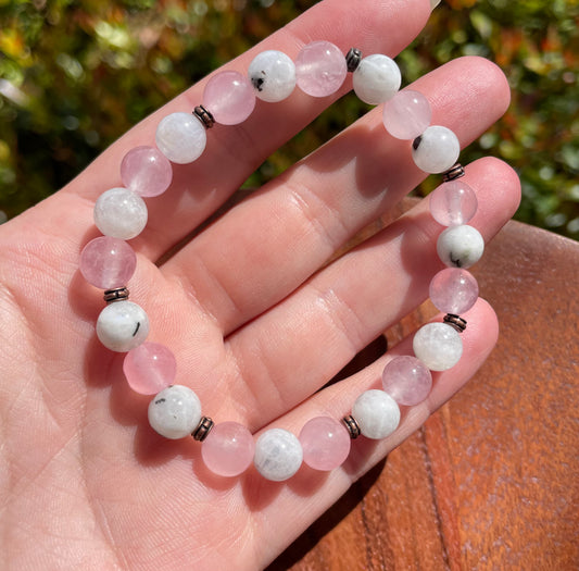 Moonstone & Rose Quartz Crystal Bracelet for Self Love and Peace