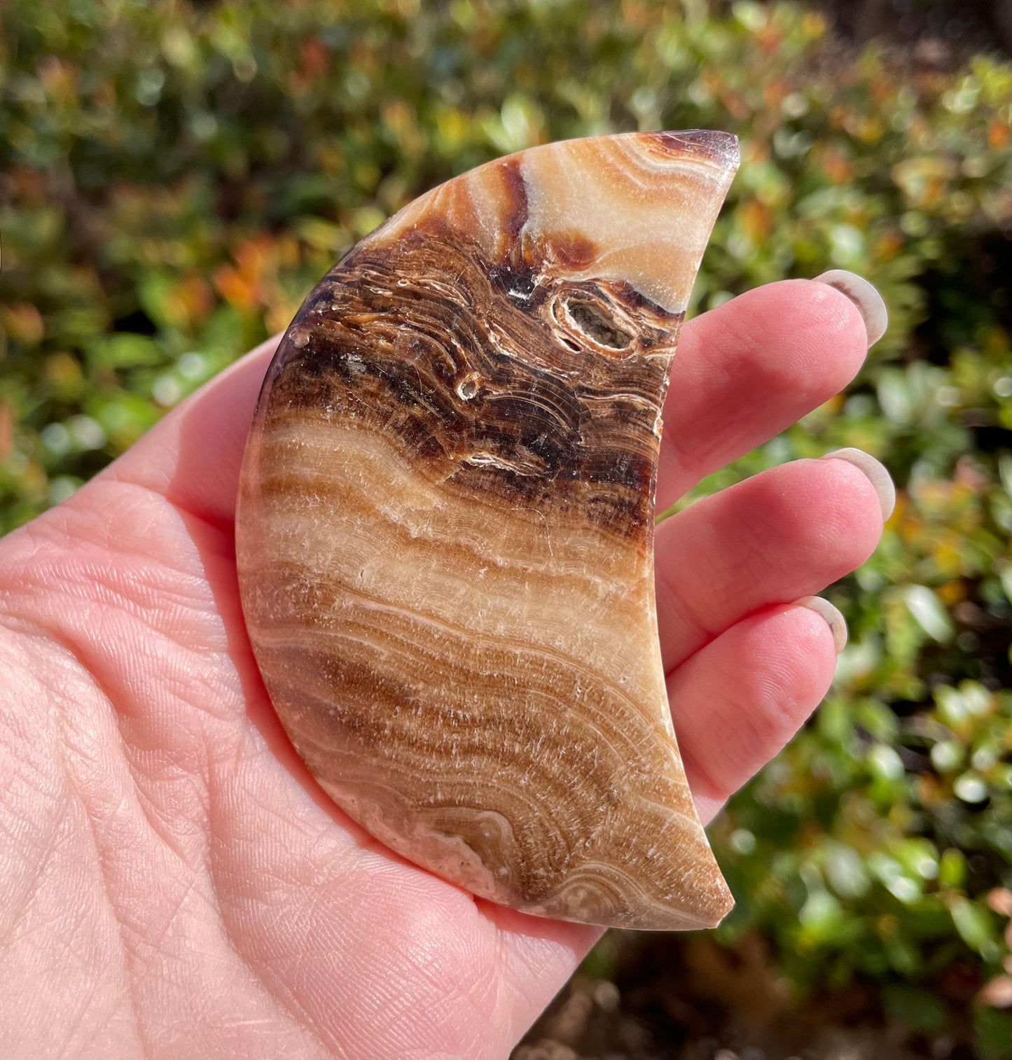 Chocolate Calcite Crystal Moon Carving