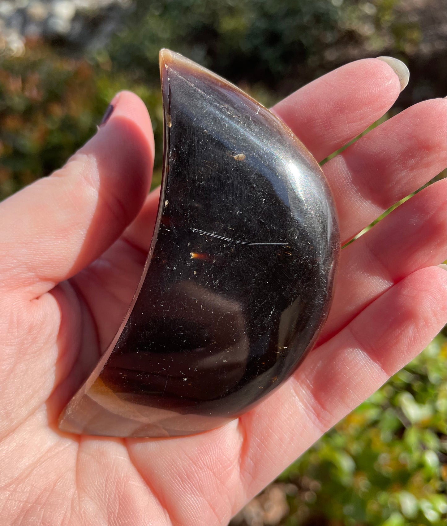 Chocolate Calcite Crystal Moon Carving