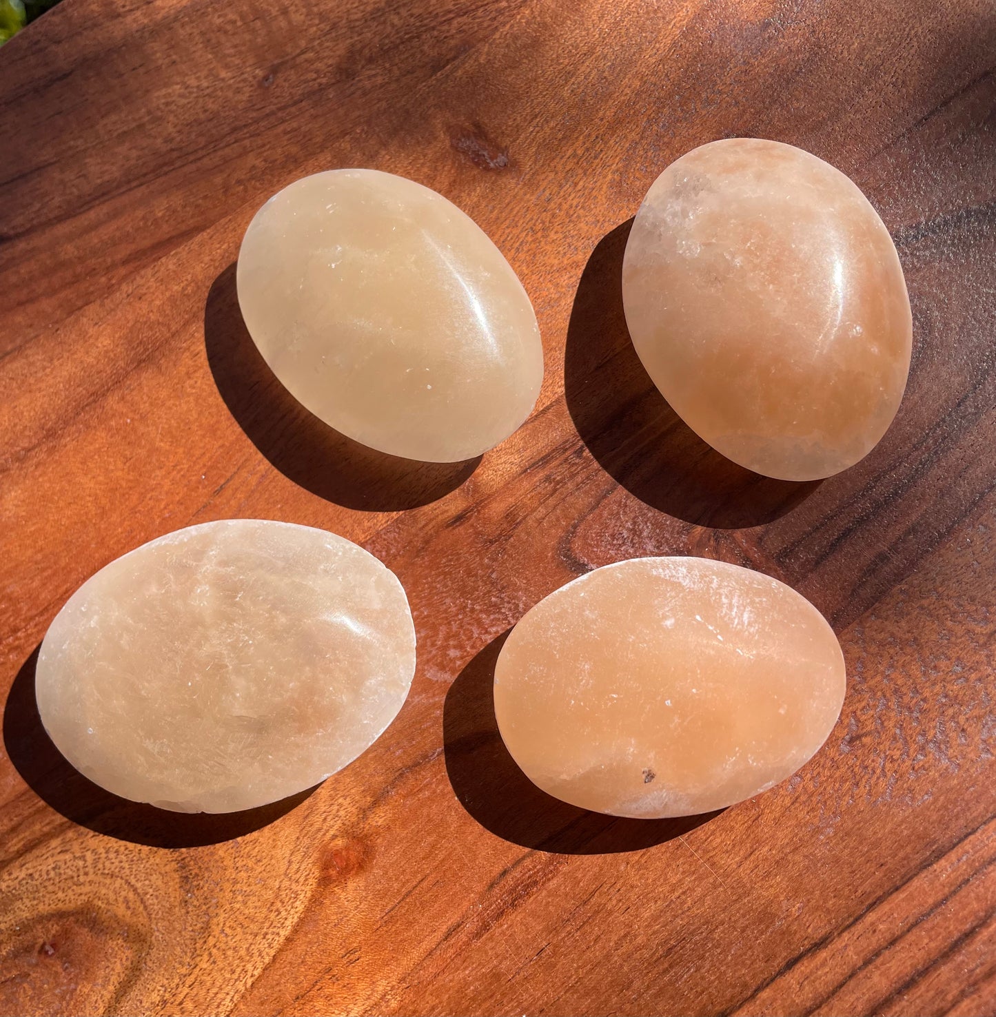 Peach Satin Spar Selenite Palm Stones