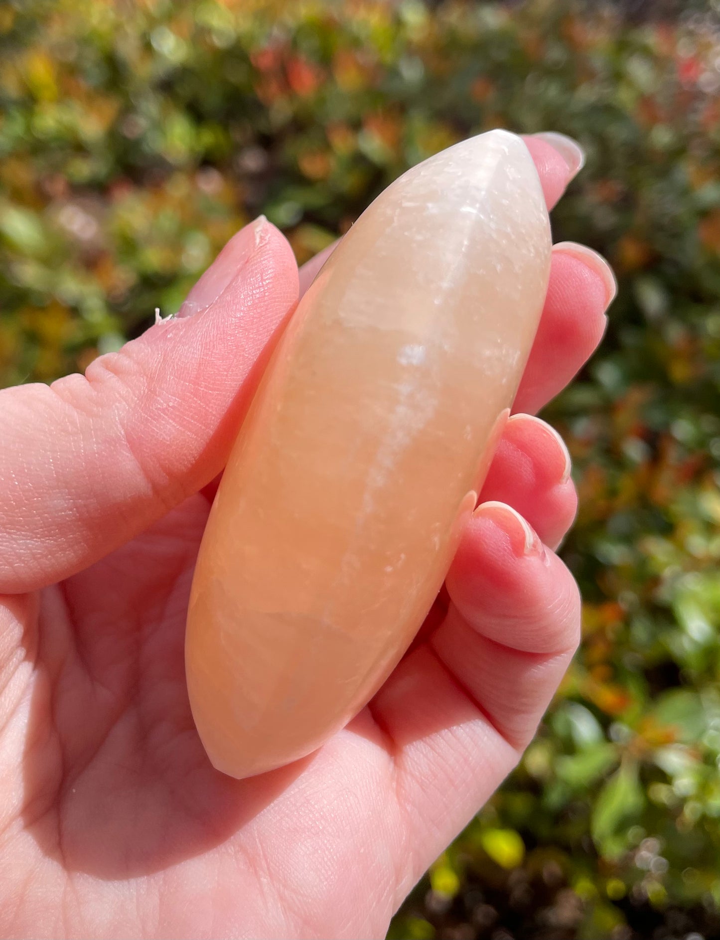 Peach Satin Spar Selenite Palm Stones