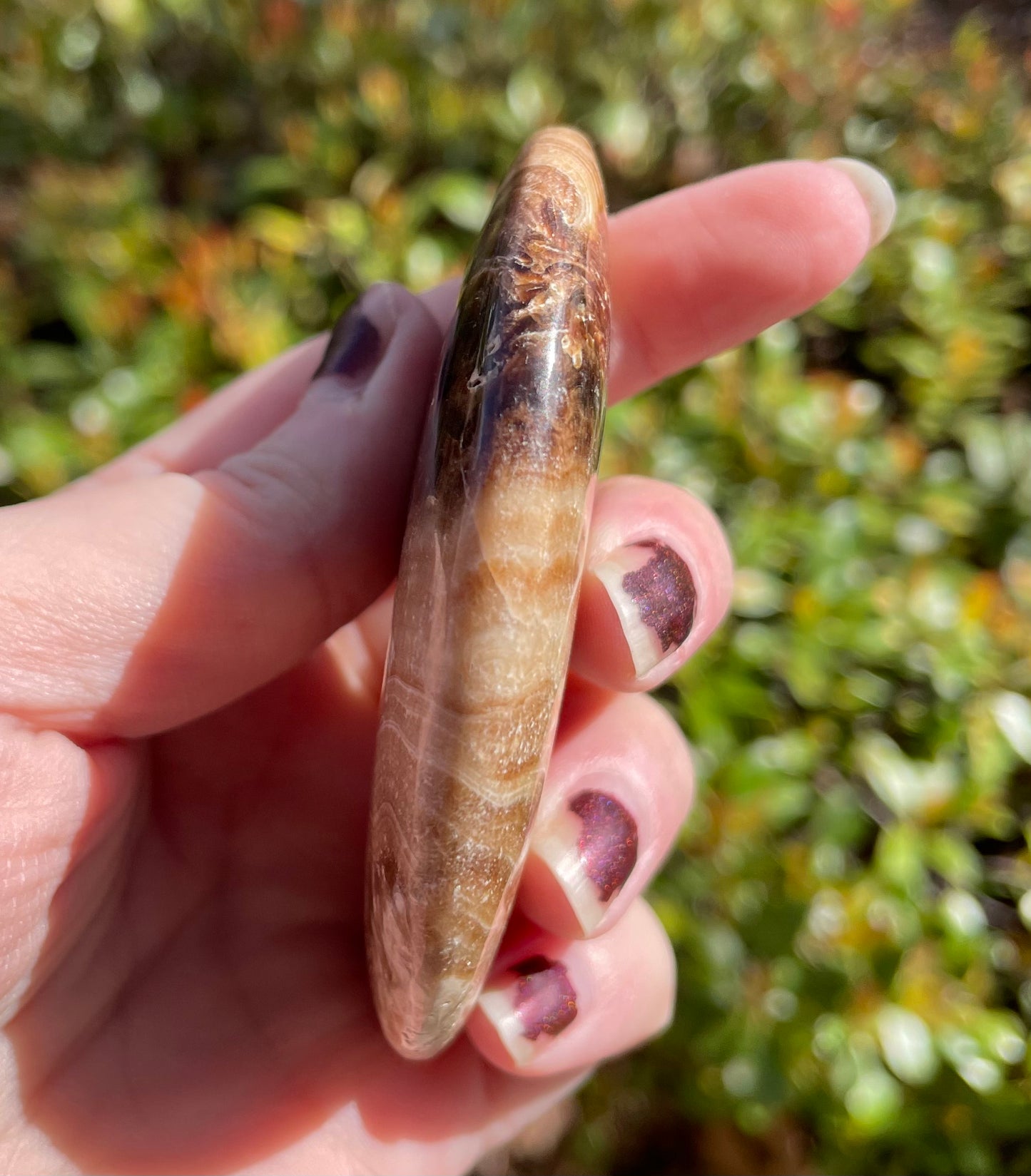 Chocolate Calcite Crystal Moon Carving