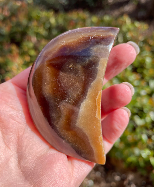 Chocolate Calcite Crystal Moon Carving